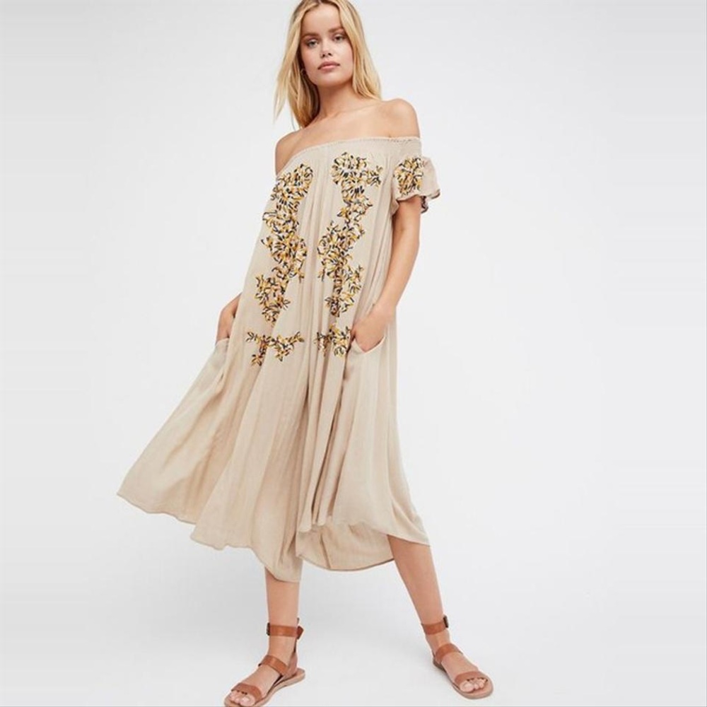 Free People
Beige The High Road Embroidered Taupe Off Shoulder Romper/Jumpsuit